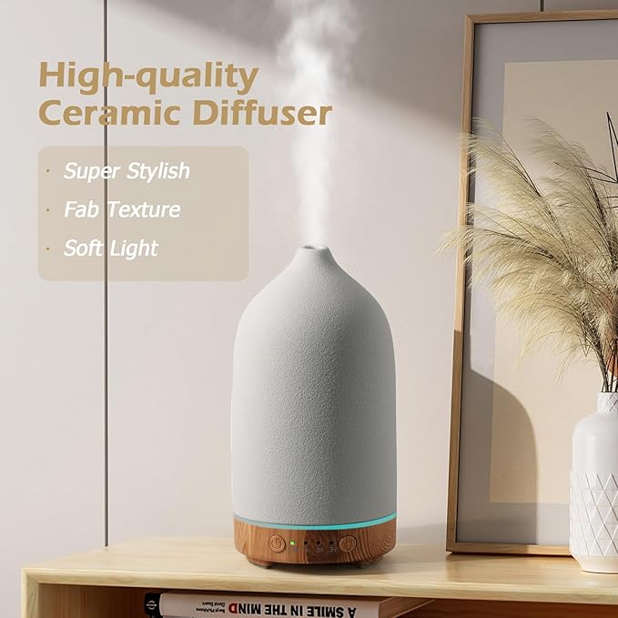 Diffuserlove Ceramic Essential Oil Diffuser for Room, Home, Bedroom - Aromatherapy Air Diffuser With Yellow Wood Pattern Base-CubbioJoy