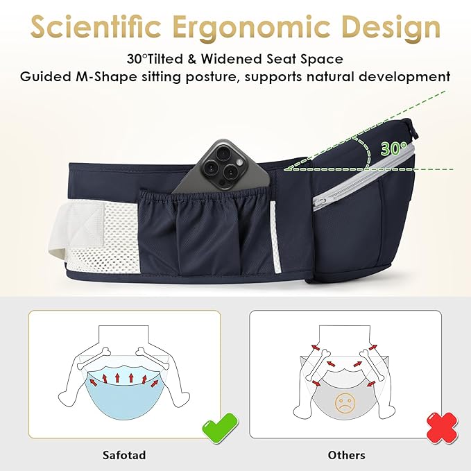 Baby Carrier Newborn to Toddler, Lightweight Ergonomic Baby Hip Seat Carrier Up to 33lbs, Adjustable Extended Waistband Infant Carrier with Breathable Sunshield, Navy Blue-CubbioJoy