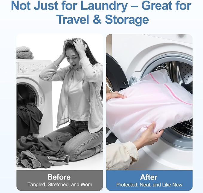 3Pcs Mesh Laundry Bags for Delicates, 16 x 12 Inch Durable Wash Bags with Zipper, Reusable Laundry Bags for Lingerie, Underwear, Socks, and Small Garments-CubbioJoy