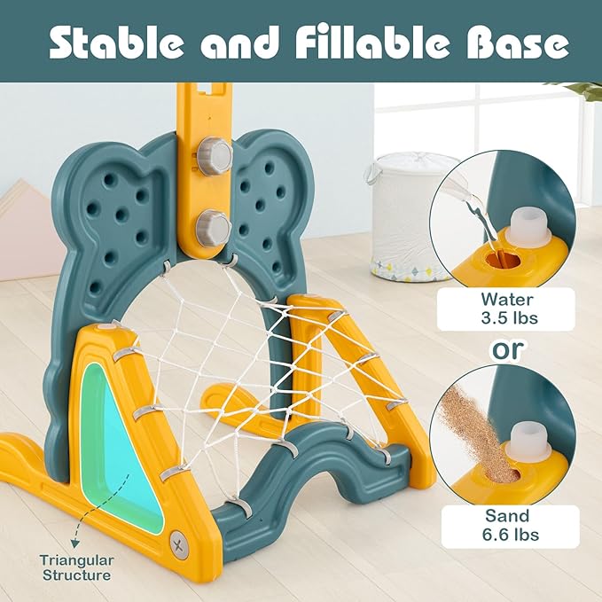 Costzon Toddler Basketball Hoop, 4-in-1 Kids Sports Activity Center with Rim, Soccer Goal, Golf, Ring Toss, Height Adjustable Kids Basketball Hoop with Fillable Base for Indoor Outdoor (Green Frog)-CubbioJoy
