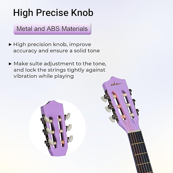 ADM Beginner Acoustic Classical Guitar 38 Inch Nylon Strings Wooden Guitar Bundle Kit for Kid Boy Girl Student Youth Guitarra Online Lessons with Gig Bag, Strap, Tuner, Strings, Purple-CubbioJoy