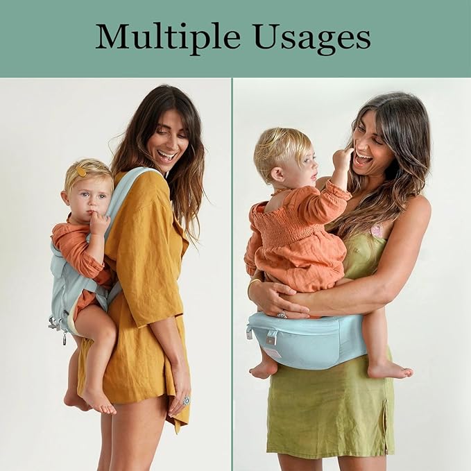 Baby Carrier, 3-in-1 Baby Carrier Newborn to Toddler with Hip Seat (Ergonomic M Position) for 0-36 Month/7-45lbs, Adjustable Size for Enhanced Lumbar Support,Perfect for On-The-go,Light Cyan-CubbioJoy