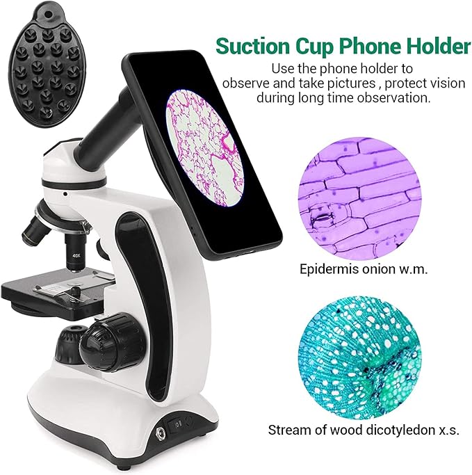 BNISE Microscope kit for Kids Adults Students, 40X-2000X Magnification, Prepared Slides Kit, Dual LED Illumination, All Glass Optics, and Cordless Capability for Children Beginner-CubbioJoy