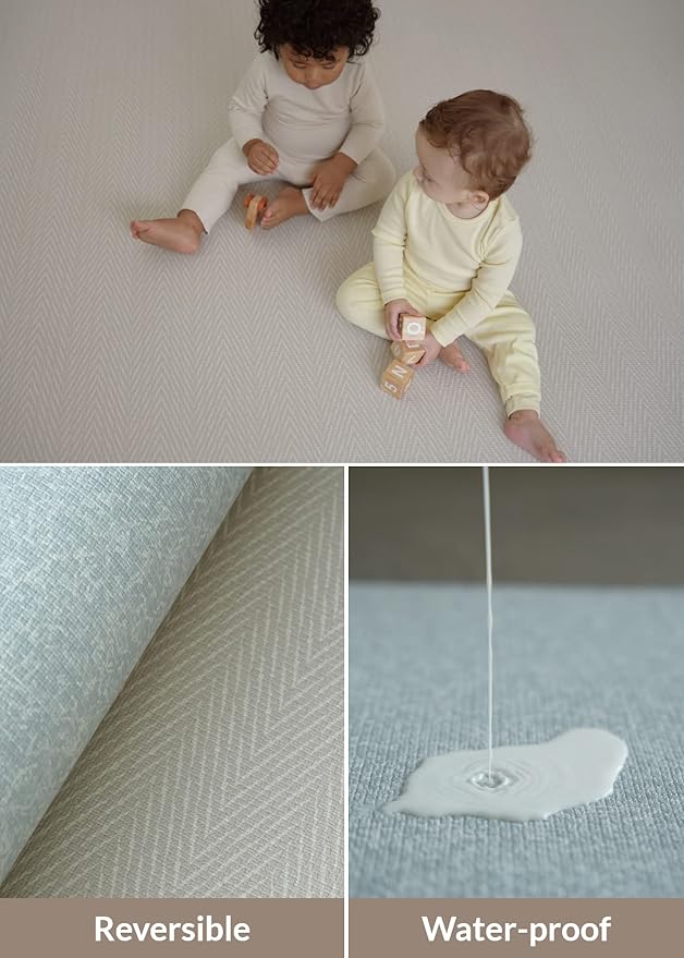 Baby Care Play Mat (Large, Hygge - Spore & Wooden) 82'' x 55'' Original One-Piece Reversible Rollable Waterproof Play Mat for Infants, Babies, Toddler, and Kids-CubbioJoy