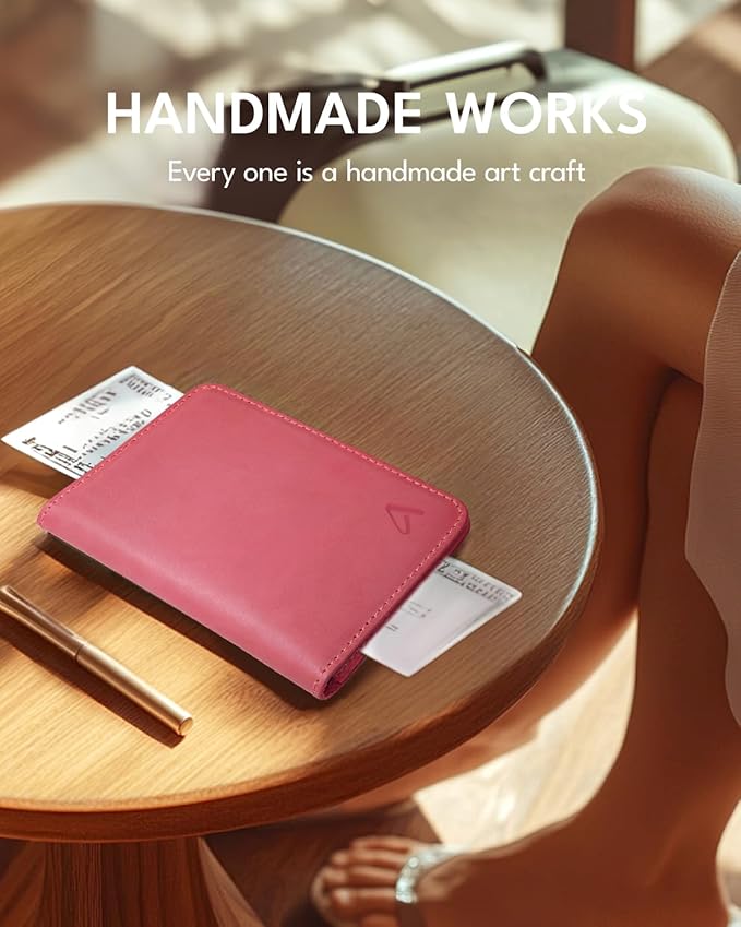 ALLIVE Passport Holder for Travel Women Men,Genuine Leather Passport Cover Wallet,Travel Must Haves Airport Essentials Travel Gifts Pink-CubbioJoy