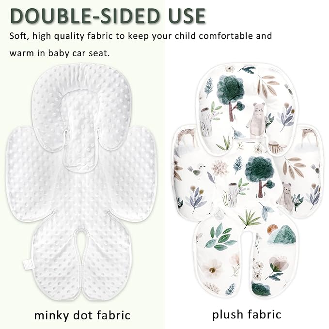2 in 1 Infant Car Seat Insert, Car Seat Head Support Baby Girls Boys, Soft Newborn Carseat Insert Cushion, Perfect for Carseats, Strollers, Swings (White Animals)-CubbioJoy