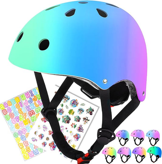 Color Gradient Adjustable Kids Bike Helmet Toddler Skateboard Helmets Boys Girls Child Ventilation Helmet for Multi-Sports Skating Cycling Scooter Balance-CubbioJoy