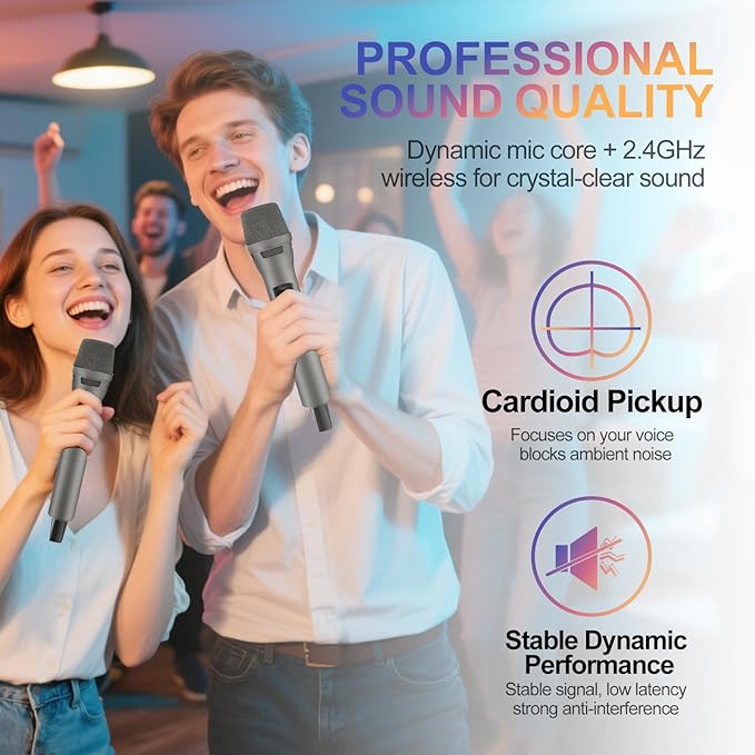 Aveek 2.4GHz Wireless Microphone System, Rechargeable Mics and Receiver, Plug & Play for Karaoke Machine, Party Speakers, Home Entertainment, Wedding & Events - Crystal Clear Sound, 100ft Range-CubbioJoy