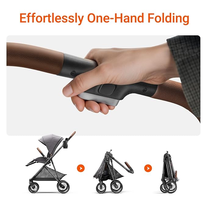 Air Lux Baby Stroller with Carbon Fiber Frame, One-Hand Fold & Reversible Seat, Magnetic 5-Pt Harness, Car Seat Adapter, 15.8lbs, Cinder-CubbioJoy