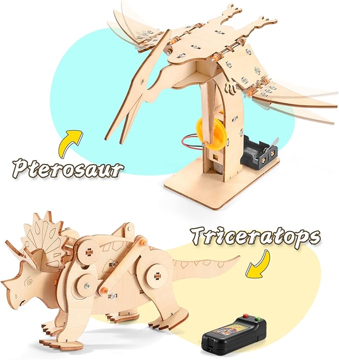 Dinosaur STEM Kits for Kids Ages 6-8-10-12, 4 in 1 Wood Building Toys for Boys Age 8-12, Build It Yourself Woodworking Kit, DIY 3D Wooden Puzzles Model Science Crafts for Kids, Stem Projects-CubbioJoy