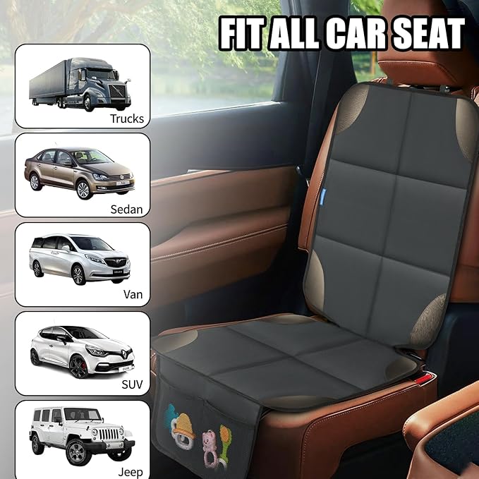 Car Seat Protector for Child Carseat, 2 Pack Protect Car Seats Cover for Baby with Thickest Padding and Non-Slip Padded Backing Mesh Pockets Kids Pets Car Back Seat Protectors(Darkgrey)-CubbioJoy