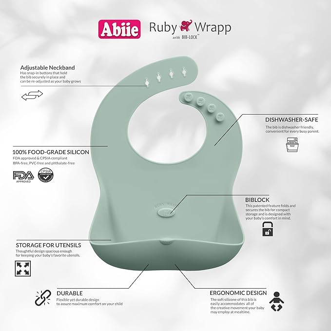Abiie Ruby Wrapp Silicone Bibs for Babies with Front Pocket - Waterproof Bib - Stain Resistant - Silicone Toddler Bibs-CubbioJoy