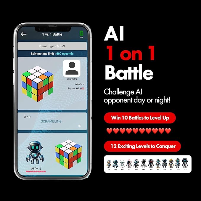 Connect | AI Robot Cube & Smart Cube, Self Scrambling STEM Cube with 10 Puzzle Types | Self Solving Speed Cube, Plays Music | Great X-Mars Experience for Kids, Teens & Adults.-CubbioJoy