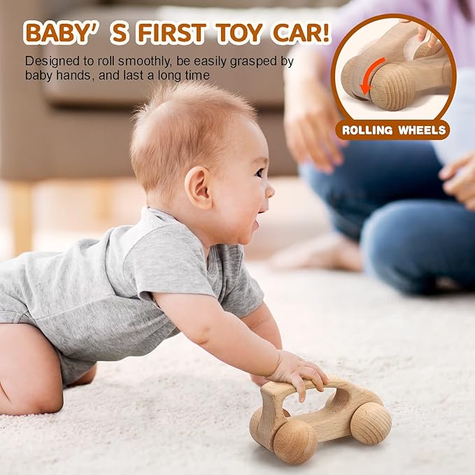 TOY Life Wooden Toys Cars, Montessori Toys for Babies 0-6-12 Months, Rattle Toy Cars for Toddlers 1-3, Christmas Wooden Baby Toys Gift 1 Year Old, Baby Boy Nursery Decor, 1 Year Old Boy Birthday Gift-CubbioJoy