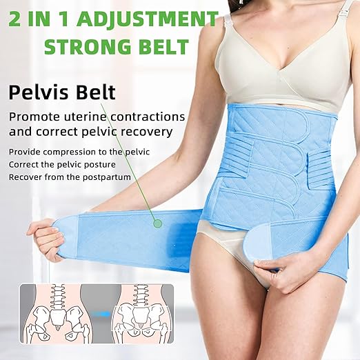 2 in 1 Postpartum Belly Band Wrap Blue, C-Section Support Belt X-Large, Post Partum Support Recovery Waist/Pelvis Belt, Hysterectomy Belly Band Binder Girdle Stomach-CubbioJoy