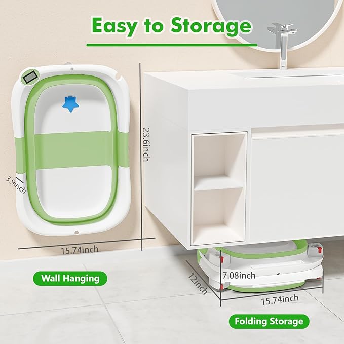 Collapsible Baby Bathtub,Baby Bath Tub with Soft Cushion & Thermometer,Baby Bathtub Newborn to Toddler 0-36 Months,Portable Travel Baby Tub-CubbioJoy