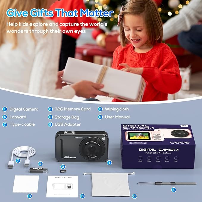 Digital Camera for Kids, WITYEAH 48MP FHD 1080P Point and Shoot Digital Cameras with 16X Zoom Anti-Shake, Compact Portable Cameras for Photography, for Boys Girls Teens Beginners-CubbioJoy