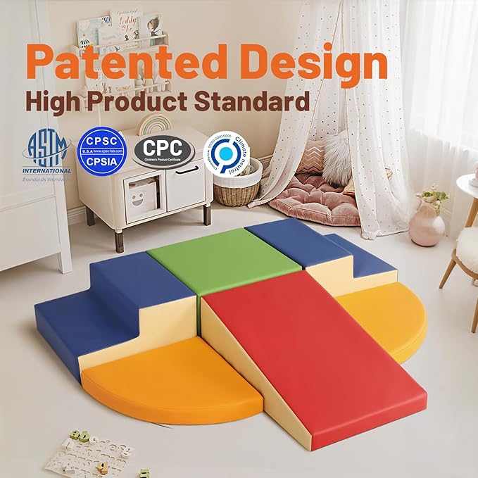 6-Piece Soft PU Leather Toddlers Climbing Toys, Baby Foam Climbing Blocks for Toddlers, Foam Play Gym Climber Structures for Toddler 3, Indoor Climb and Crawl Activity Play Set-CubbioJoy