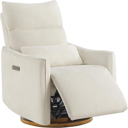 CHITA Swivel Rocker Recliner Chair, Power Nursery Glider Recliner, Nursery Rocking Chair with Adjustable Power Headrest, FSC Certified, Solid Wood Base, Cream-CubbioJoy