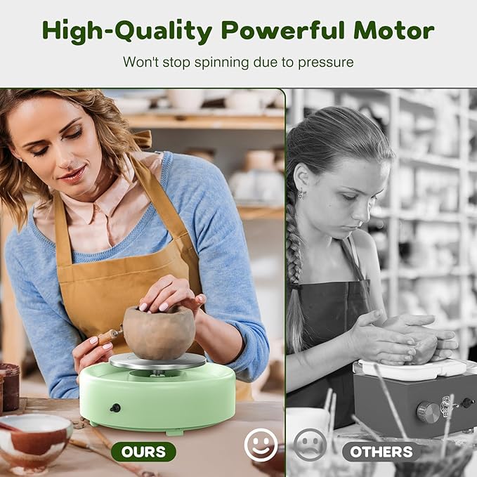 Alldeer Mini Pottery Wheel Machine - 6" Upgraded Clay Wheel for Beginners & Kids, 75W Motor, Adjustable Speed, Low Noise Ceramic Making Kit with 18PCS Sculpting Tools, Ideal for Home DIY (Green)-CubbioJoy