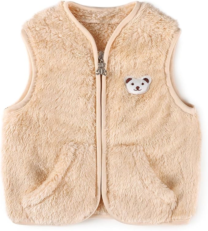 Baby Boys Girls Fleece Vest Zip Up Cute Bear Jackets Fuzzy Fall Winter Warm Clothes Newborn Outwear for Toddler Infant-CubbioJoy