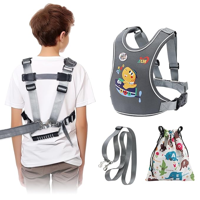 2025 New Safety Walking Harness for Big Kids (6-12yrs) with Autism Special Needs ADHD, Anti-Elopement Vest Harness with Grab Handle and Light Reflector, Adjustable Leash for Autistic, Active Child-CubbioJoy