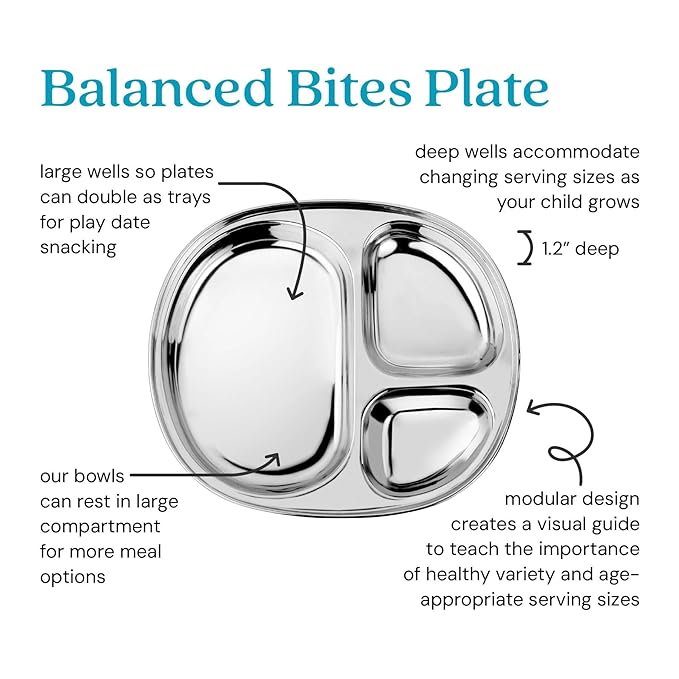 Ahimsa Stainless Steel Plates for Kids - Divided Plates for Toddlers, Pediatrician Designed, Non Toxic Toddler Plate, Camping Plate, BPA Free & Dishwasher Safe (Set of 4)-CubbioJoy