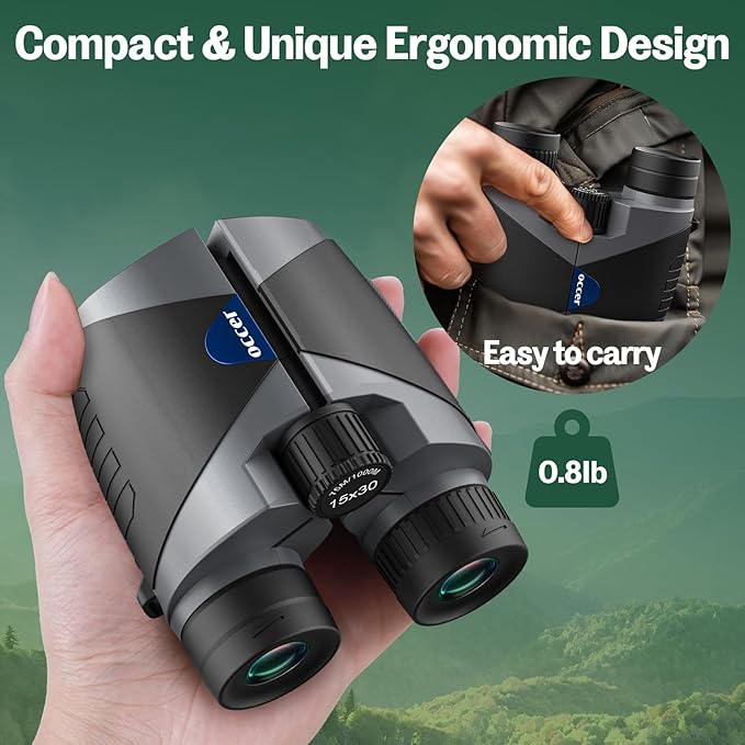 15x30 Compact Binoculars for Adults and Kids - Occer Large View High Powered Binoculars for Bird Watching - Lightweight Easy Focus Binocular with Low Light Vision for Outdoor Hunting Travel - Black-CubbioJoy