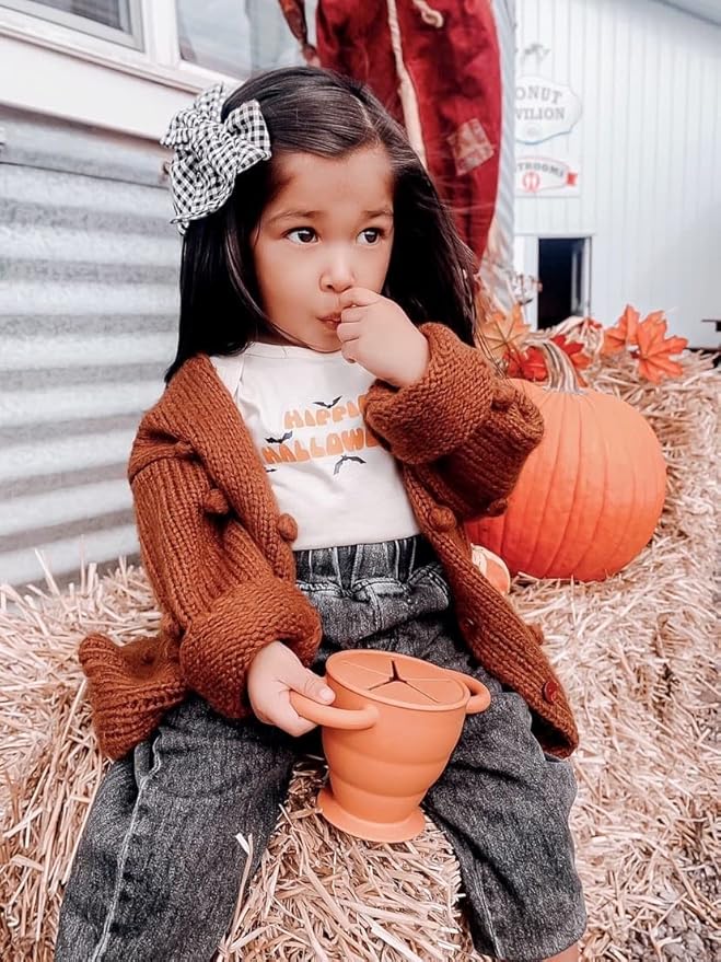 BraveJusticeKidsCo | Snack Attack II Snack Cup | Collapsible Silicone Snack Container | Toddler and Baby Snack Catcher Lid (Honey Ginger)-CubbioJoy