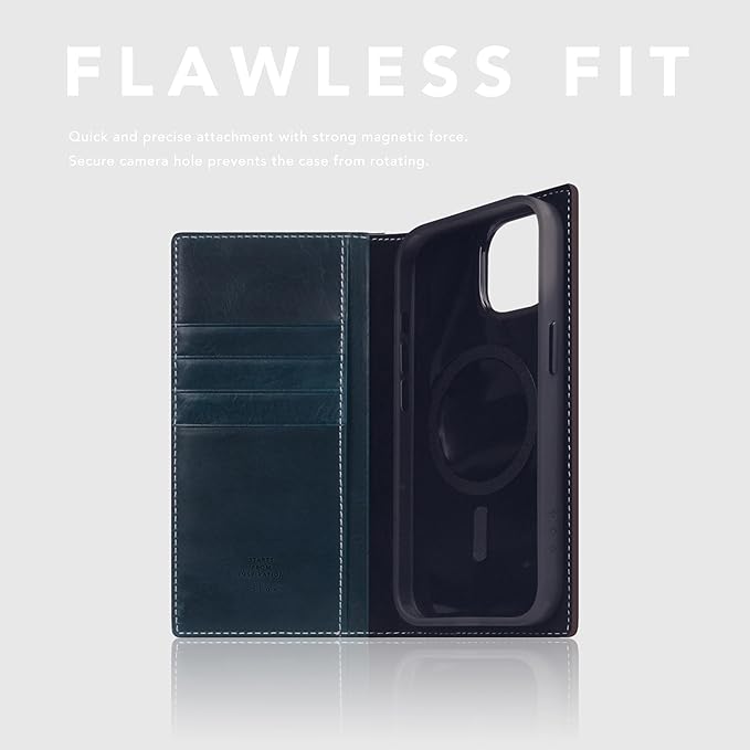 D7 Italian Wax Leather Wallet Case for iPhone 15 - [2-in-1] Handcrafted Detachable Diary Style with Magnetic MagSafe Back Cover, Gift Box Included (Blue)-CubbioJoy