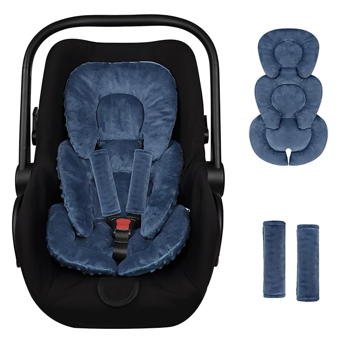 Infant Car Seat Insert Head and Body Support, GFU Reversible Newborn Insert for Carseat with Strap Pads, Soft Stroller Cushion Pillow Insert for Boys and Girls, Fits for Stroller, Swing, Blue-CubbioJoy