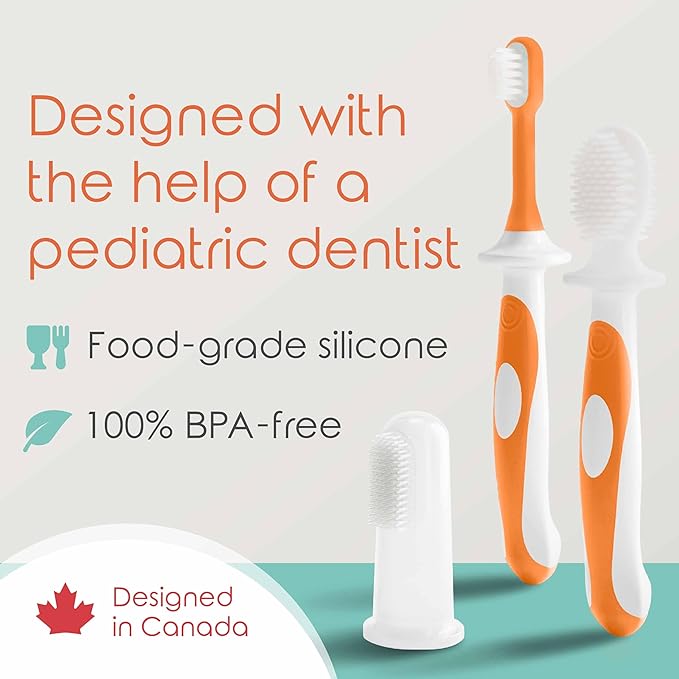 Cherish Baby Care Baby Toothbrush & Toddler Toothbrush Set (0-2 Years) - BPA-Free & Safety-Tested, 2023 Award Winner, Food-Grade Silicone (Orange)-CubbioJoy