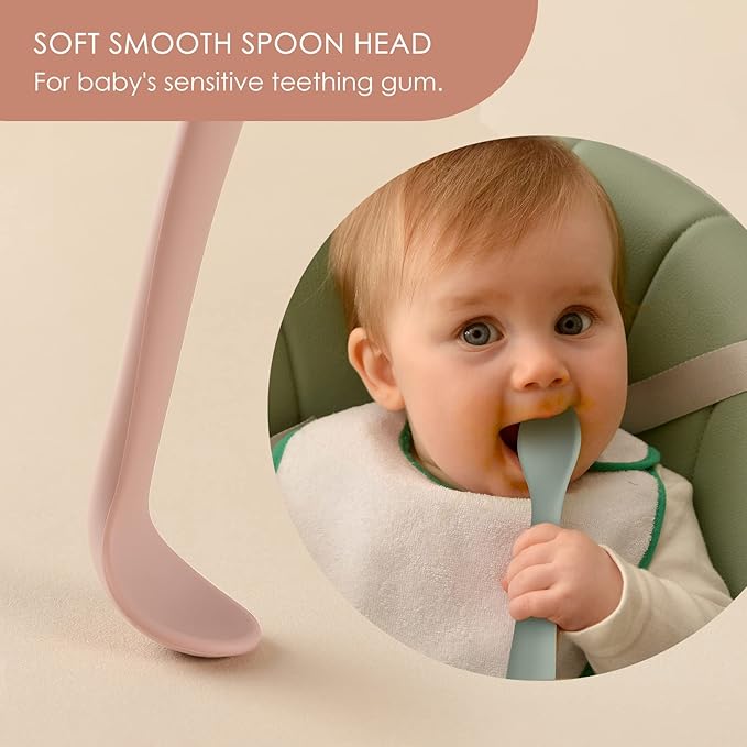 6-Piece Silicone Baby Feeding Spoons, First Stage Infant Spoons, Soft-Tip Easy on Gums I Baby Training Spoon | Infant Utensils Feeding Supplies, Dishwasher & Boil-proof-CubbioJoy