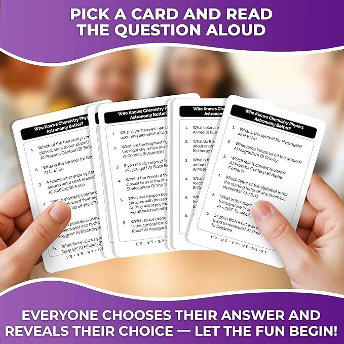 Board Games for Kids 8-12 and Family - Science Trivia Card Game for Kids Age 12+ - Who Knows Chemistry Physics Astronomy Better? - 500+ Questions - Fast-Paced Educational Game for Teens and Adults-CubbioJoy