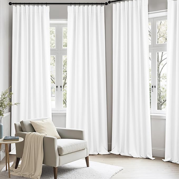 ANRODUO Back Tab Blackout Curtains for Bedroom Living Room, Rod Pocket Pinch Pleated Thermal Insulated Room Darkening Curtains 54 Inches Long 2 Panels, White, 42 x 54 Inch-CubbioJoy