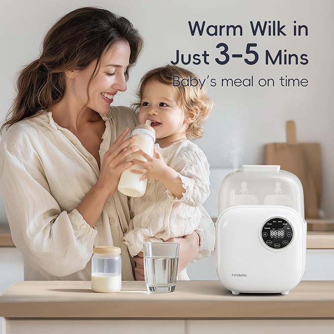 Baby Bottle Warmer, Felizbebe 10-in-1 Bottle Warmers for All Bottles, Detachable Body for Easy Cleaning, Accurate Temperature Control, Timer, Sterili-zing,Milk Warmer for Breastmilk or Formula-CubbioJoy