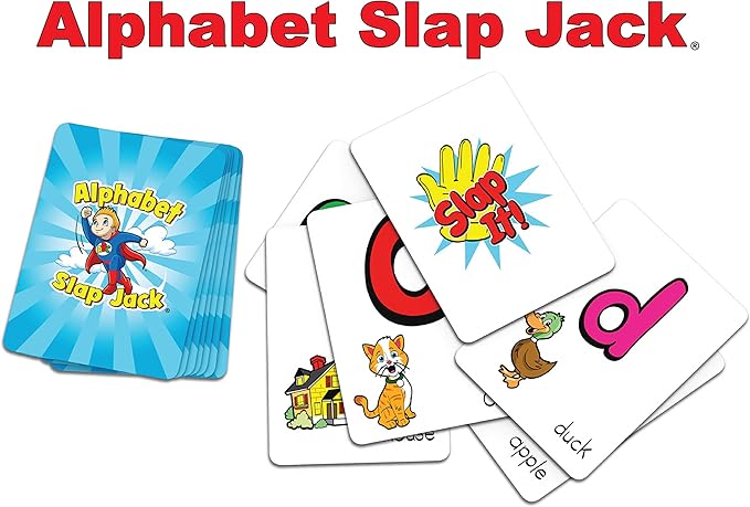 Alphabet Slap Jack® | Play 4 Alphabet Games Including Alphabet Go Fish, Slapjack, ABC Letter Matching or Flash Cards | Learn Upper & Lowercase Letters and Sounds | Build CVC Words | PreK to 1st Grade-CubbioJoy