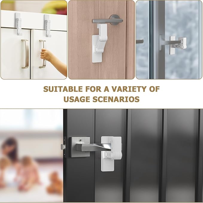 Child Proof Door Lever Lock - Door Locks for Kids Safety - Door Knob Child Proof - Baby Proofing 3M Adhesive - Door Handle Child Proof - White Baby Safety Locks for Toddlers - 2 Pack-CubbioJoy