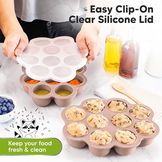 KeaBabies Silicone Food Freezer Trays with Lid, 2oz x 10 Pods Baby Food Storage Containers, Easy Puree Meal Prep, Breast Milk Silicone Freezer Molds, Dishwasher,Microwave Safe,BPA-Free Tray(Dusk)-CubbioJoy