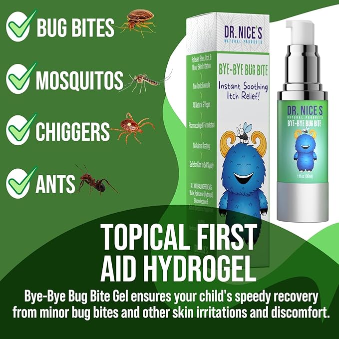 Dr. Nice’s Bye-Bye Bug Bite - Soothing Bug and Mosquito Bite Itch | All Natural | Kid Friendly Self Application | Hydrogel for Bites, Irritation, Skin Discomfort | Soothe Refresh Calm Cool (30 ML)-CubbioJoy
