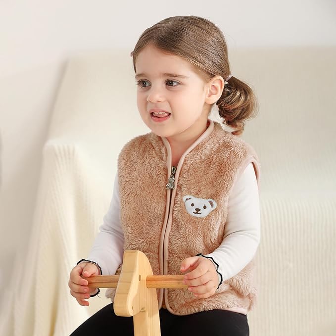 Baby Boys Girls Fleece Vest Zip Up Cute Bear Jackets Fuzzy Fall Winter Warm Clothes Newborn Outwear for Toddler Infant-CubbioJoy