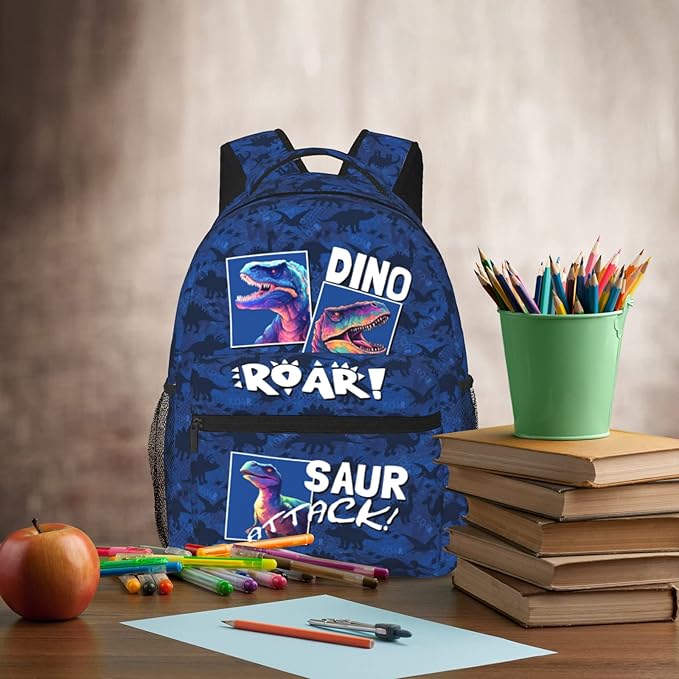 Dinosaur Backpack for Kids Boys Girls, ROAR! DINO SAUR ATTACK! Cartoon Dinosaur Pattern School Bag, Lightweight Ergonomic Durable Bookbag for Age 5-12, Ideal for School Outdoor Travel Daypack-CubbioJoy