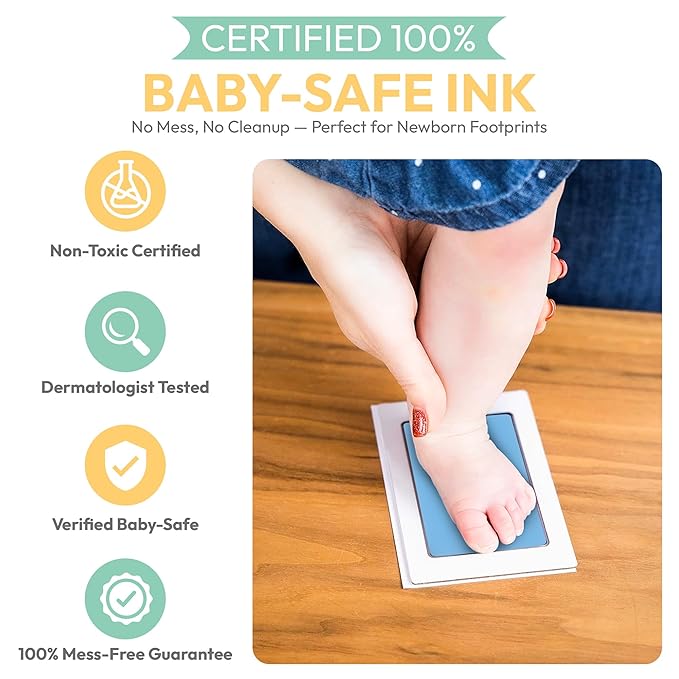 Clean Touch Ink Pad for Baby Handprints and Footprints – Inkless Infant Hand & Foot Stamp – Safe for Babies, Doesn’t Touch Skin – Perfect Family Memory or Gift – Blue Print Kit by Tiny Gifts-CubbioJoy