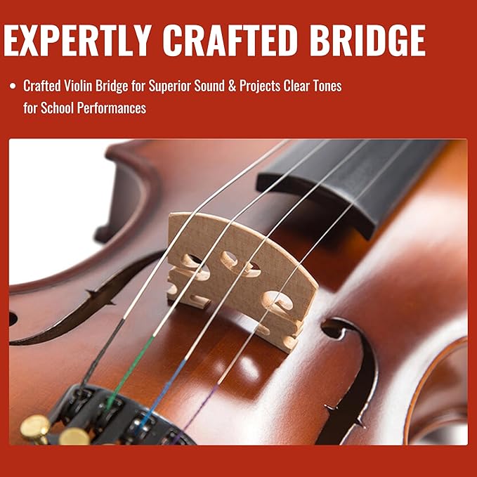 4/4 Full Size Violin for Adults - Solid Wood, Spruce Top, Maple Back, Pro Brazilwood Bow, Hard Case, Shoulder Rest, Electronic Tuner, Extra Strings & Rosin (MVA-800)-CubbioJoy