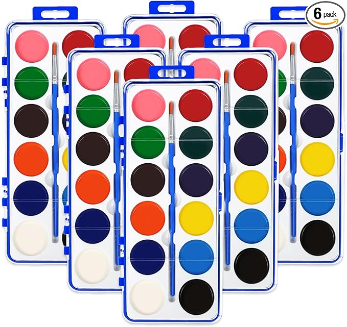 6 Pack Watercolor Paint Set for Kids, 12 Colors Watercolors Paints with Paint Brush, Kids Watercolor Paint Set for Party Favor, Classroom.-CubbioJoy