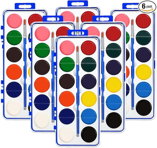 6 Pack Watercolor Paint Set for Kids, 12 Colors Watercolors Paints with Paint Brush, Kids Watercolor Paint Set for Party Favor, Classroom.-CubbioJoy