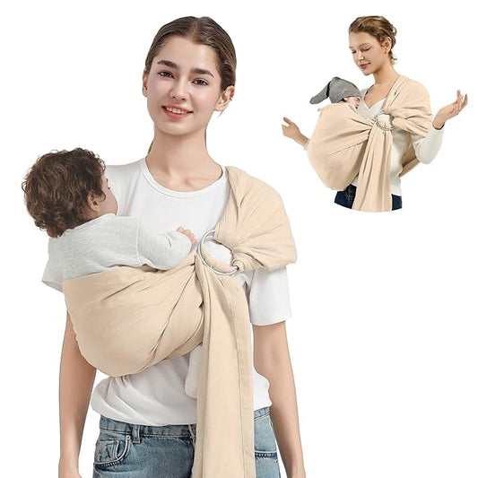 Baby Wrap Ring Sling 7-35 lbs, Baby Sling Carrier for Newborn, Toddler, Infant Holder, Lightweight Baby Carrier Wraps, Cream-CubbioJoy