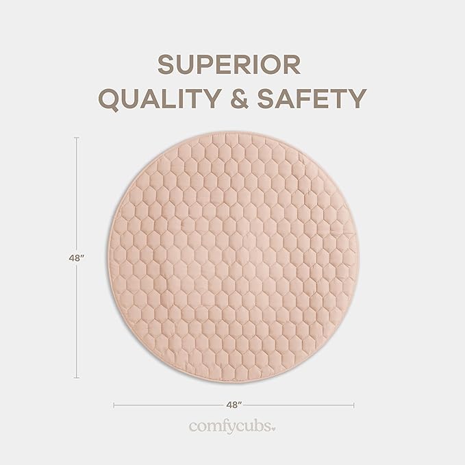 Comfy Cubs Round Kids Play Mat - Medium 48 inches Soft Quilted Baby Floor Mat with Non-Slip Bottom - Plush Design for Toddlers' Playtime and Relaxation - Comfortable and Durable - Blush-CubbioJoy