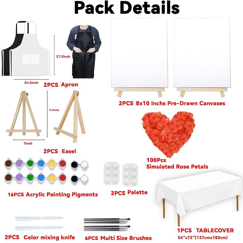 2 Pack Sip and Paint Kit for Adults Couples Painting Kit Stretch Canvas to Paint at Home Date Night Party Favor Supplies Art Painting Set Couples Activity Selfie 8x10 Canvas Painting Kit Valentines Day-CubbioJoy