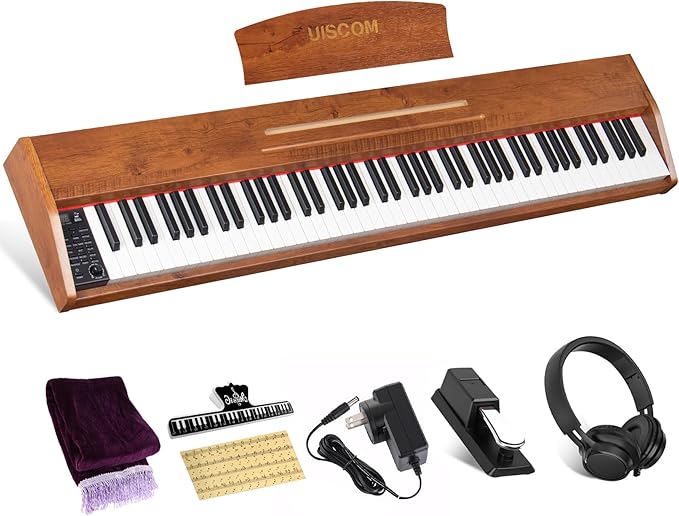 88 Key Digital Piano Keyboard for Beginners,Full Size Electric Piano Semi-Weighted Keyboard with Sheet Music Stand,Pedal,Headphone,Power Adapter,USB-MIDI Compatibility,Wood Grain Brown-CubbioJoy